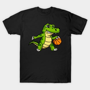 Basketball Crocodile Cartoon Animals Kids Gift T-Shirt